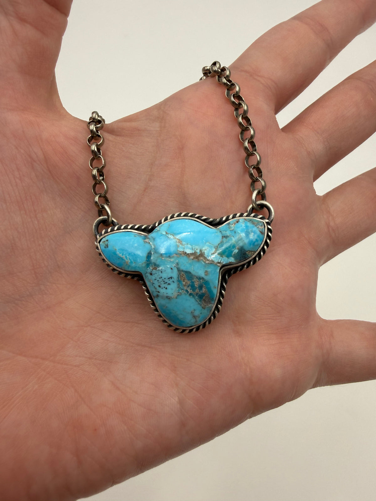 Navajo Turquoise Cow Head Sterling Silver Necklace