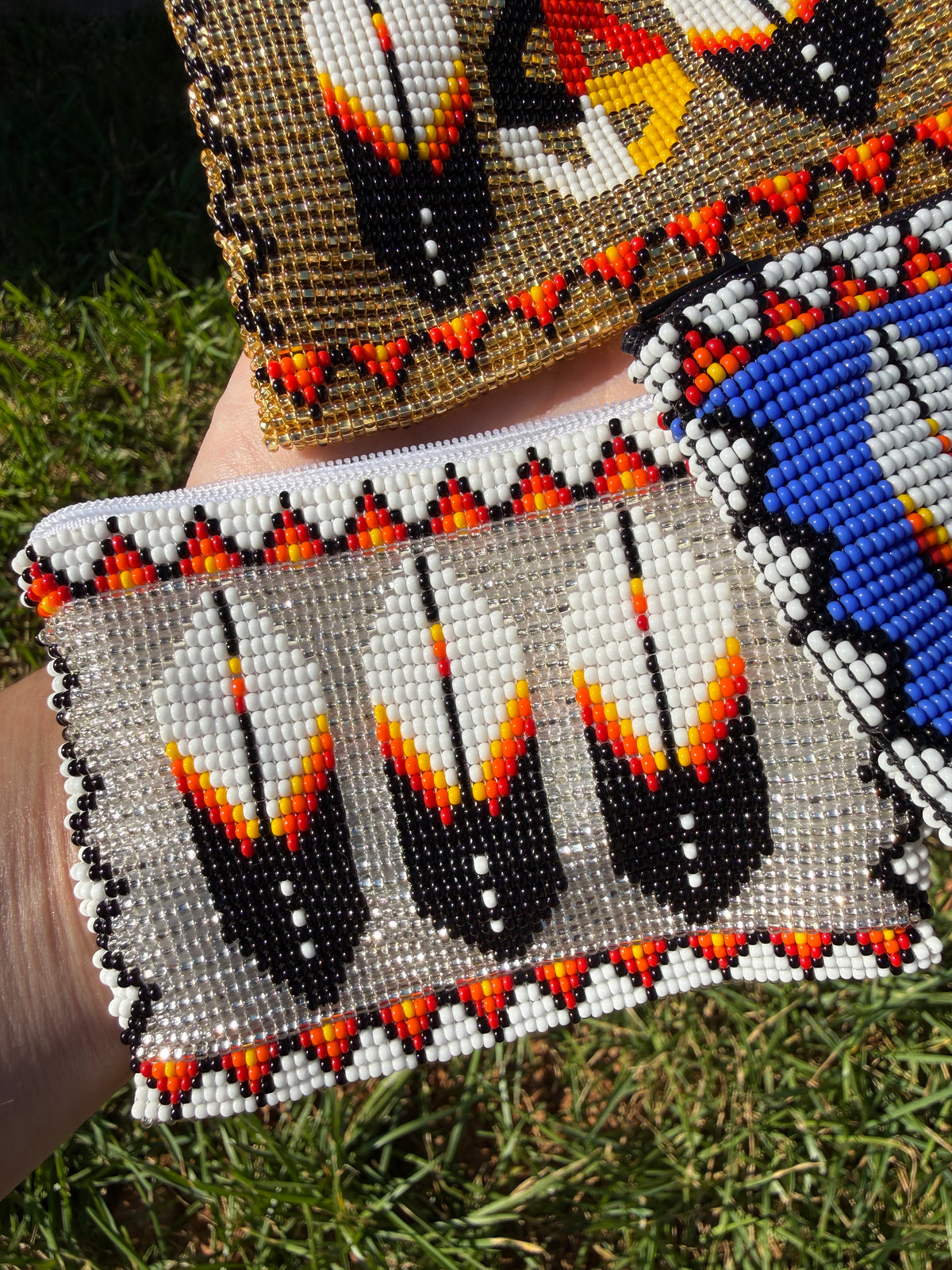 Native Beadwork Wallet Card Pouch Lined with Zipper