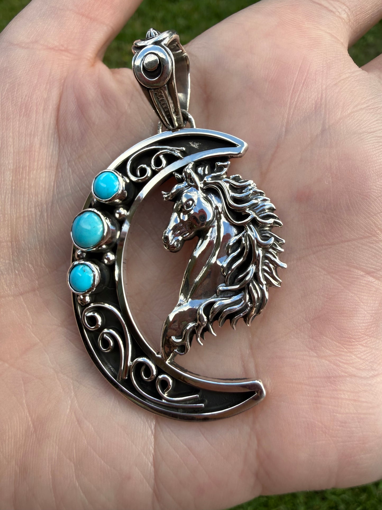 Navajo Horse and Moon Turquoise Pendant