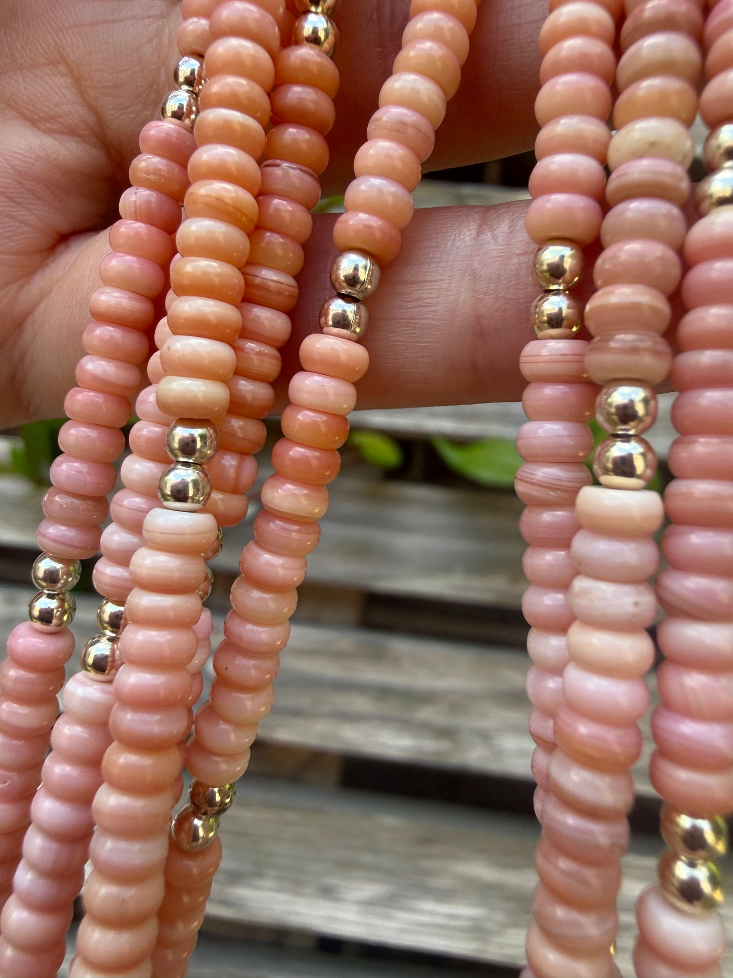 Navajo Strung Pink Conch And Sterling Silver Pearl Stacker Necklace