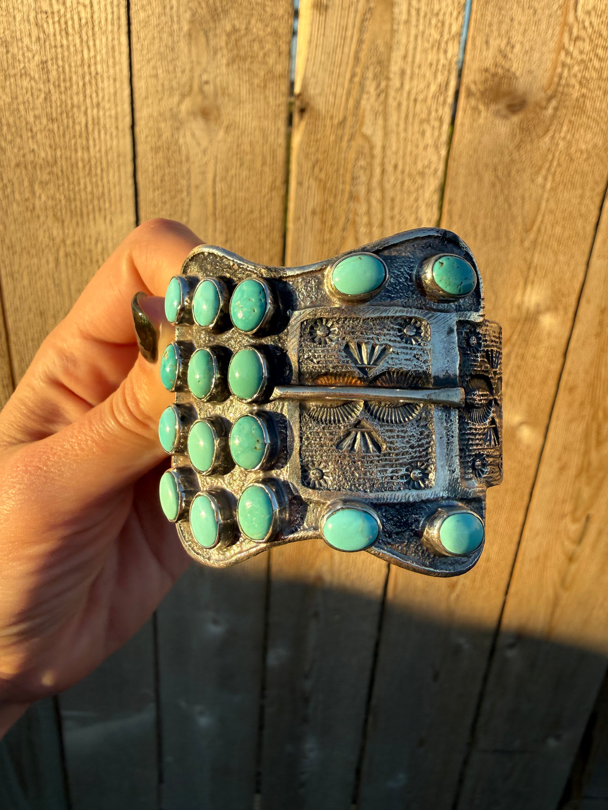 Navajo Turquoise Cluster Belt Buckle Sterling Silver Cuff Bracelet