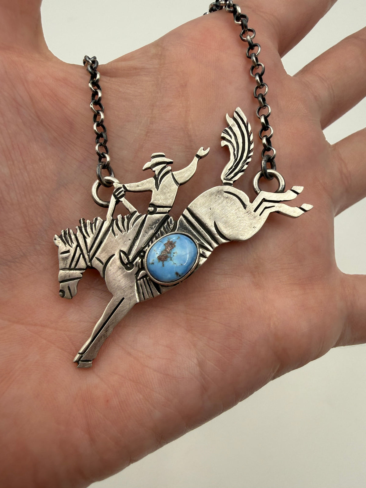 Navajo Golden Hills Turquoise Horse Rider Necklace
