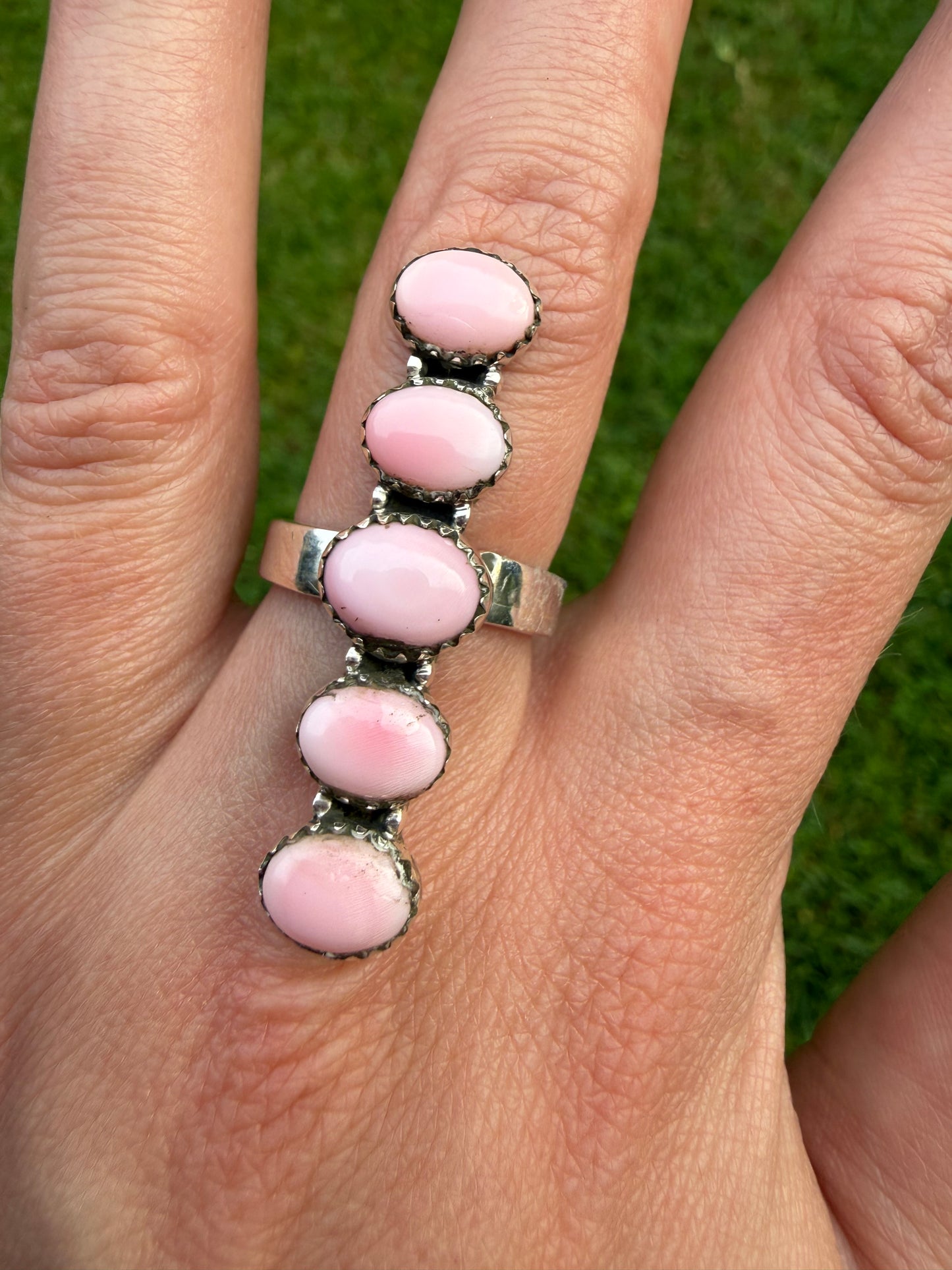 Pink Conch 5 Stone Sterling Silver Crawler Sterling Silver Ring