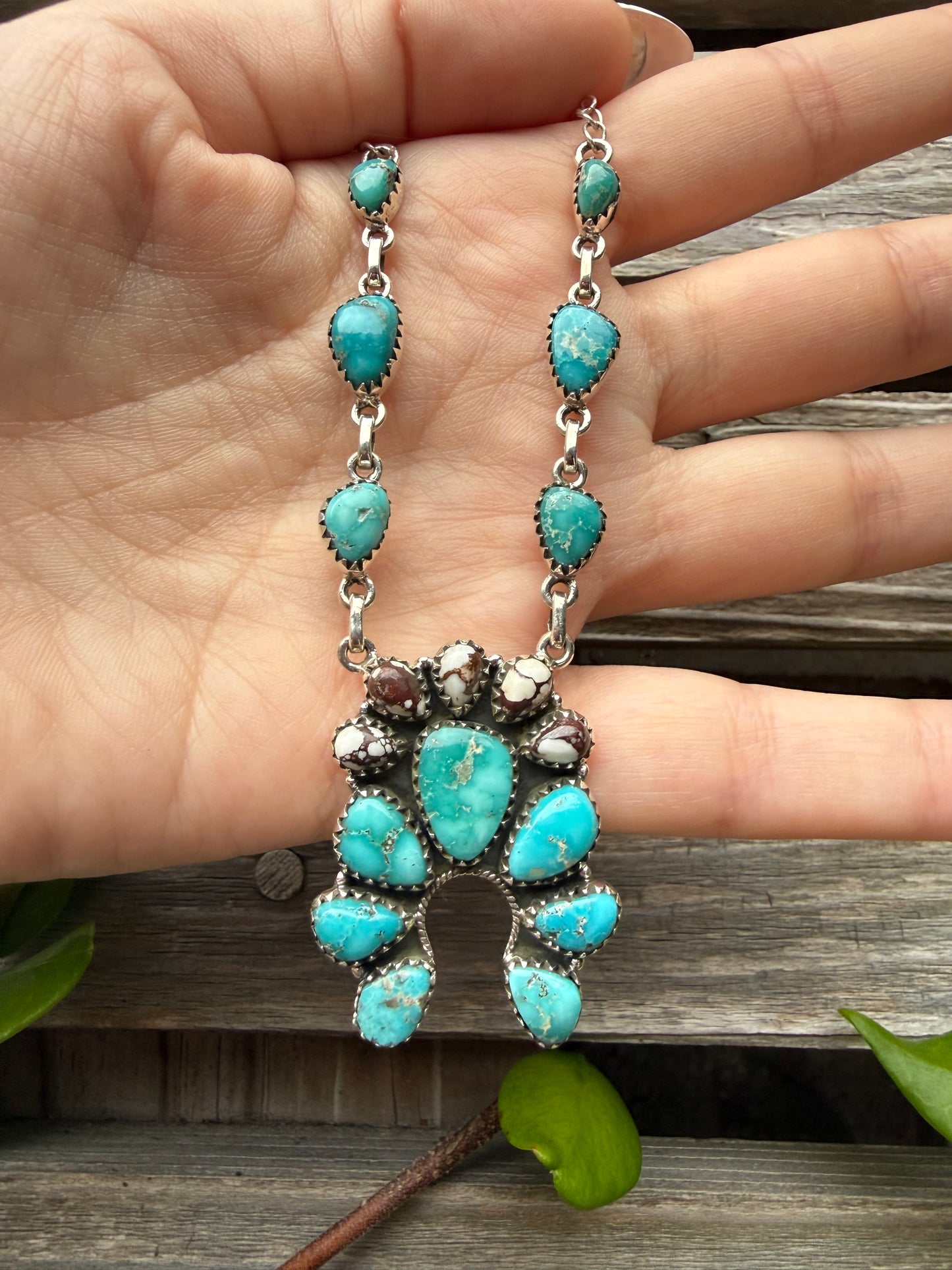 Whitewater Turquoise and Wild Horse Naja Statement Sterling Silver Necklace