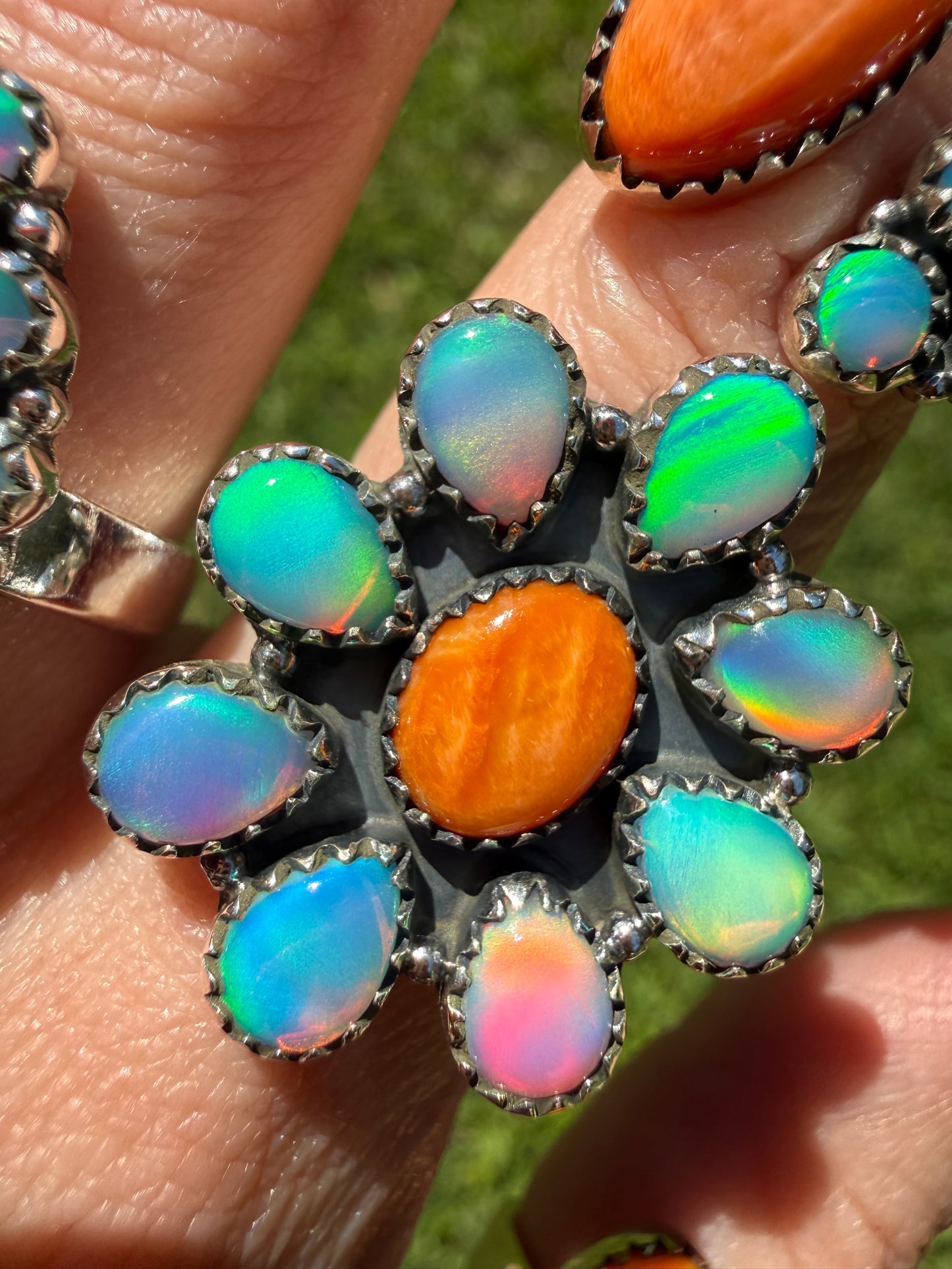 Orange Spiny And Balloon Opal Sterling Silver Rings