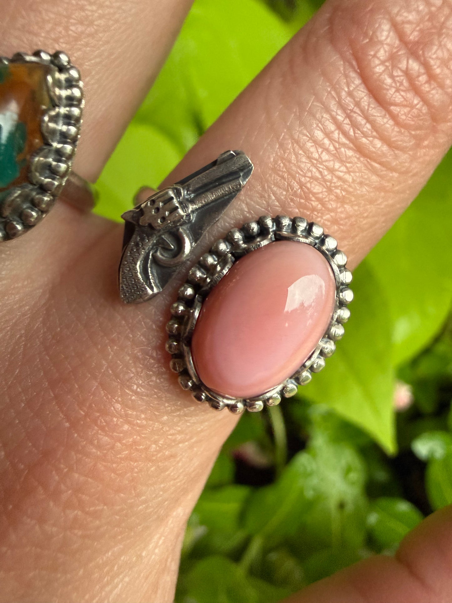Kingman Turquoise or Pink Conch Pistol Sterling Silver Floater Ring