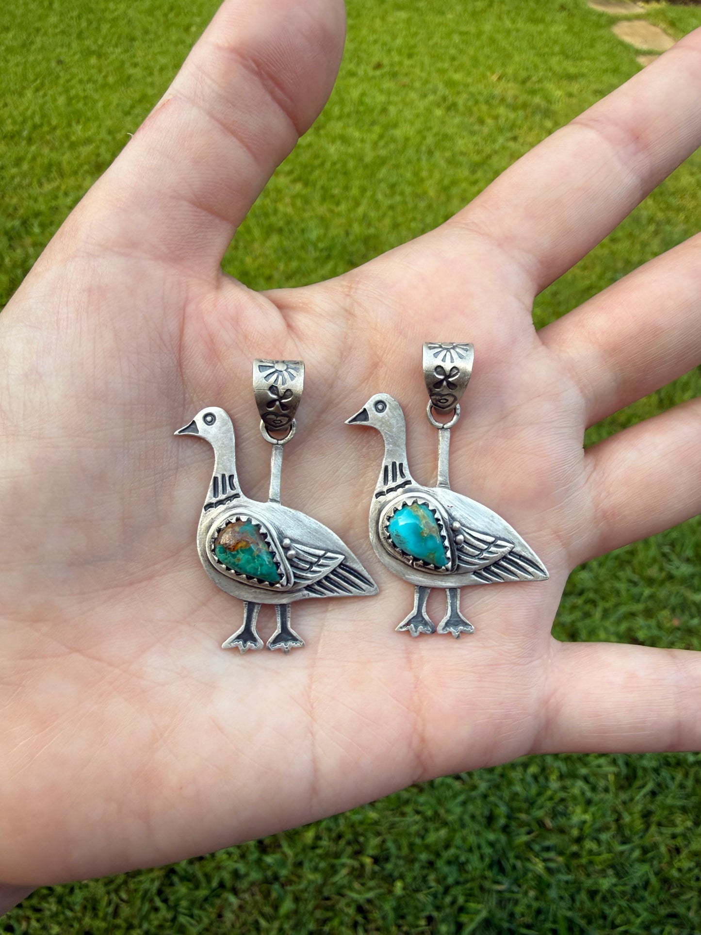 Silly Goose Turquoise Sterling Silver Handmade Pendant