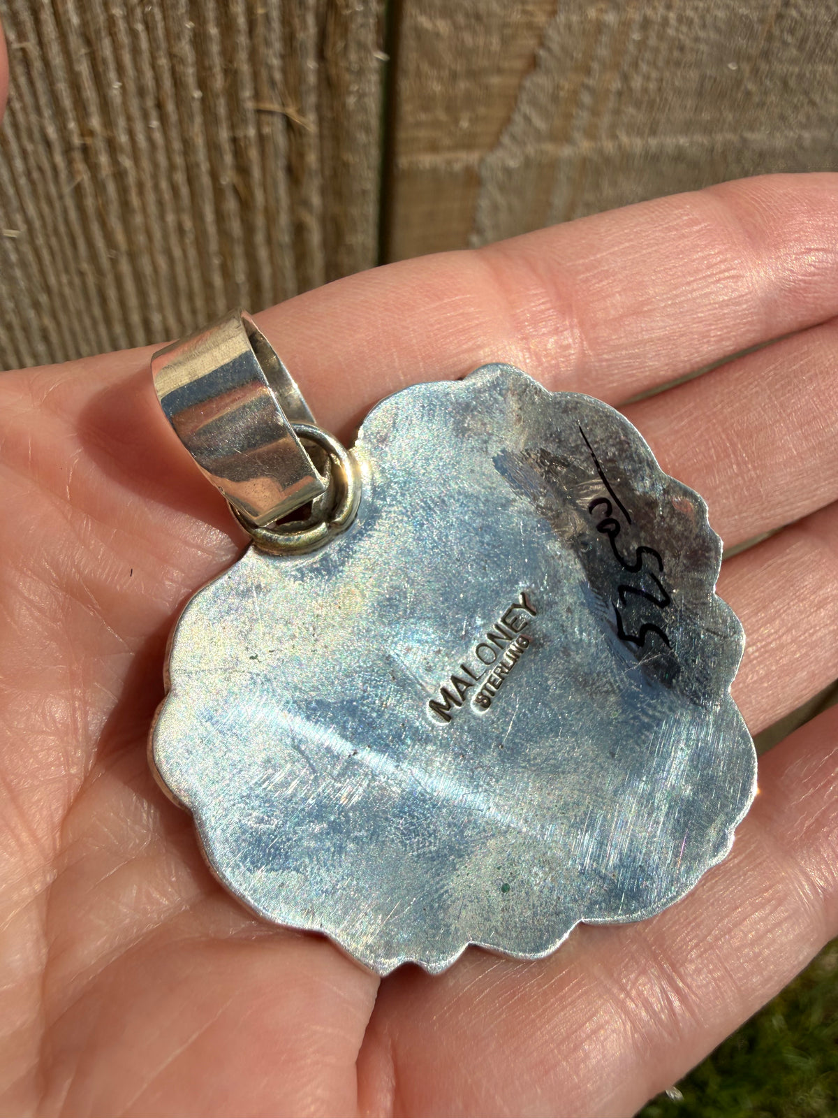 Navajo Turquoise Heart Sterling Silver Stamped Pendant
