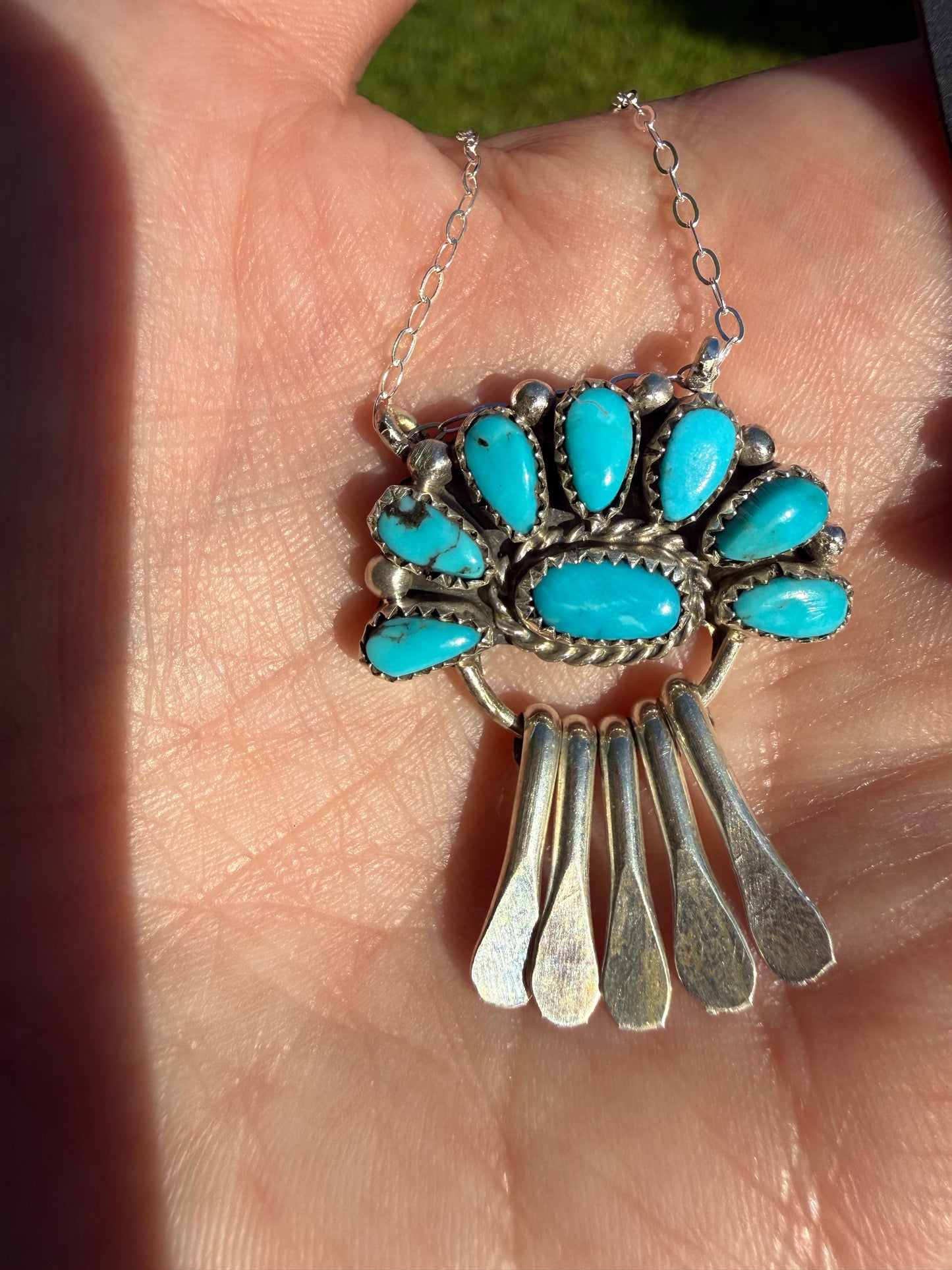 Navajo Turquoise Half Flower Cluster Sterling Silver Earrings or Necklace