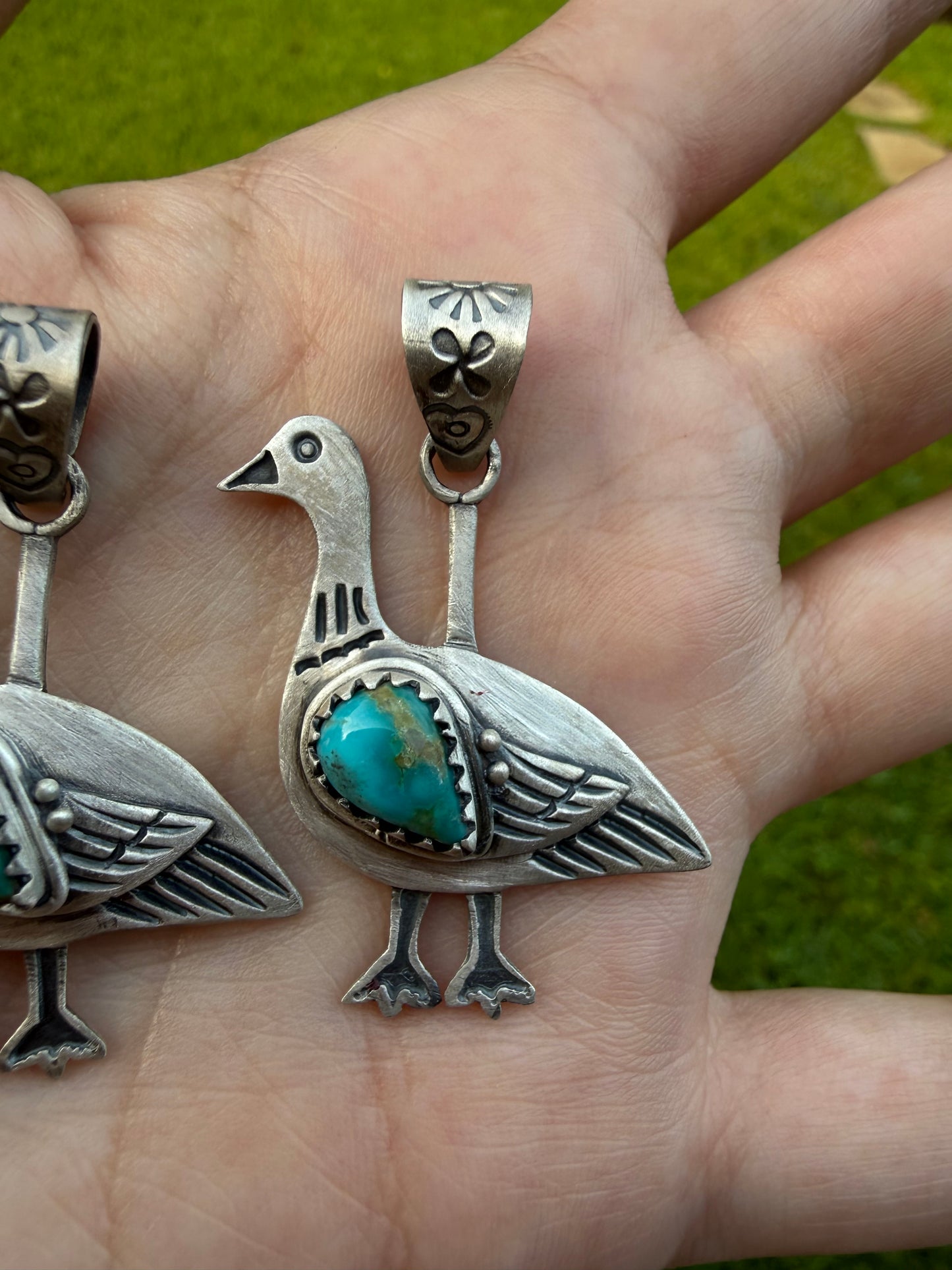Silly Goose Turquoise Sterling Silver Handmade Pendant