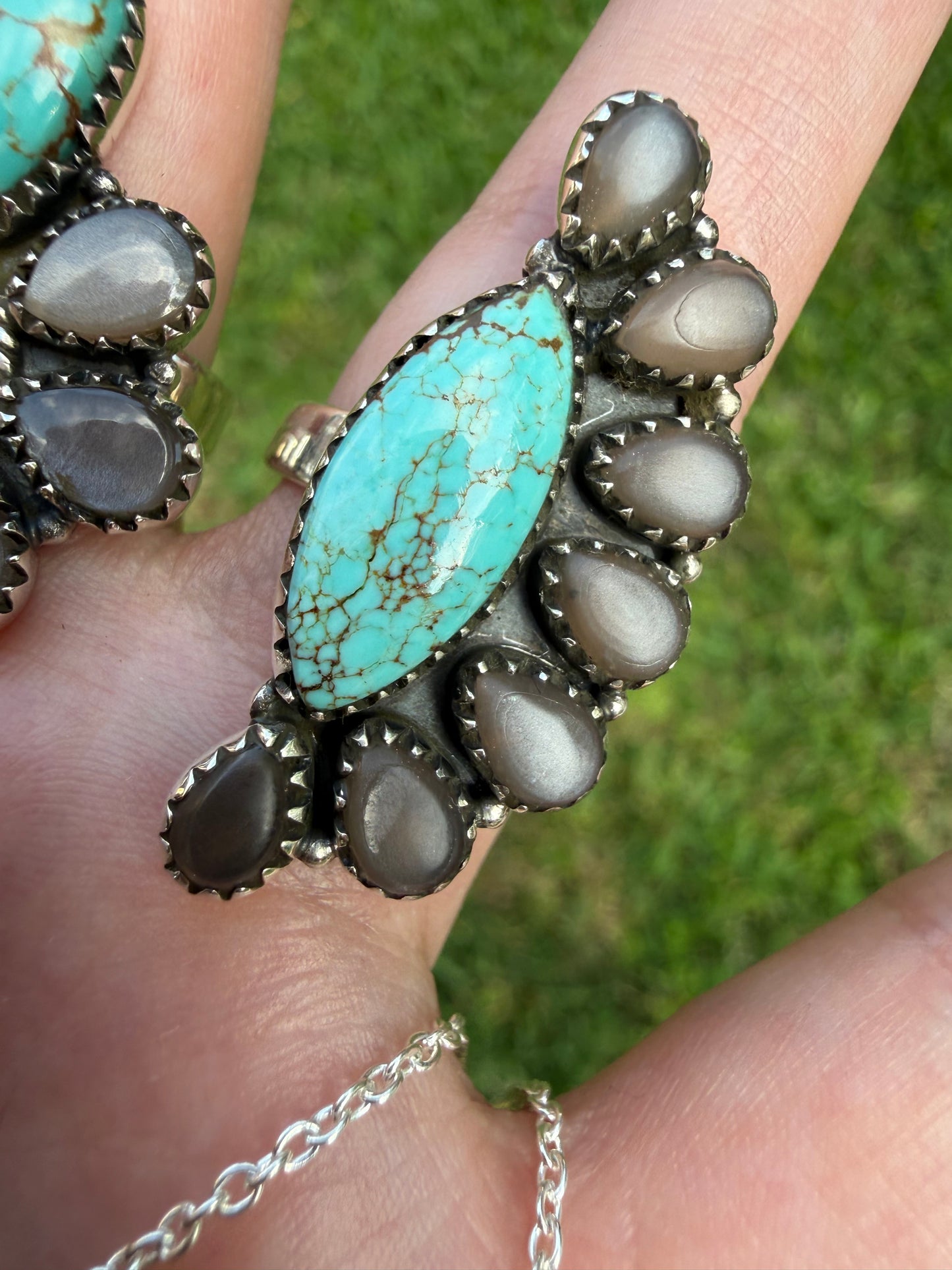 Mine 8 Turquoise and Chocolate Moonstone Sterling Silver Necklace, Ring, or Pendant