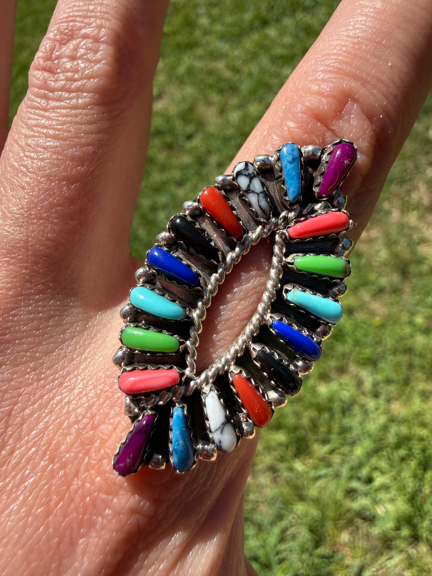 Navajo Multi Stone Cluster Sterling Silver Ring - SIZE 8.5