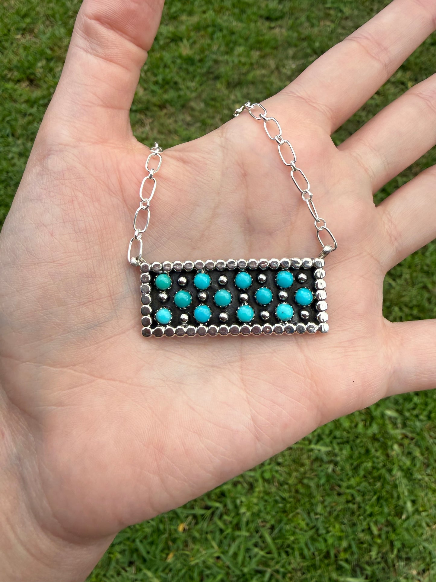 Navajo Turquoise Multi Cluster Bar Necklace By Kenny Lonjose