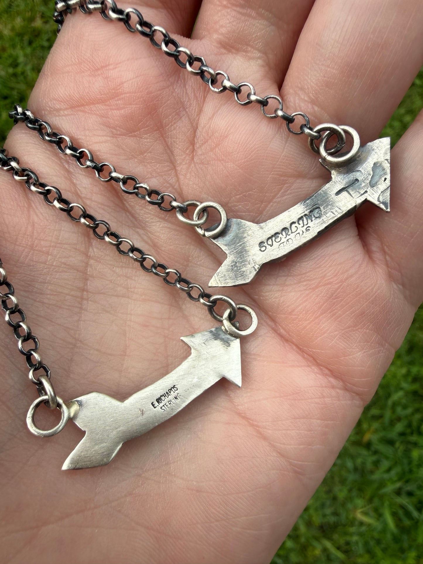 Native Coral or Multi Stone Arrow Sterling Silver Necklace