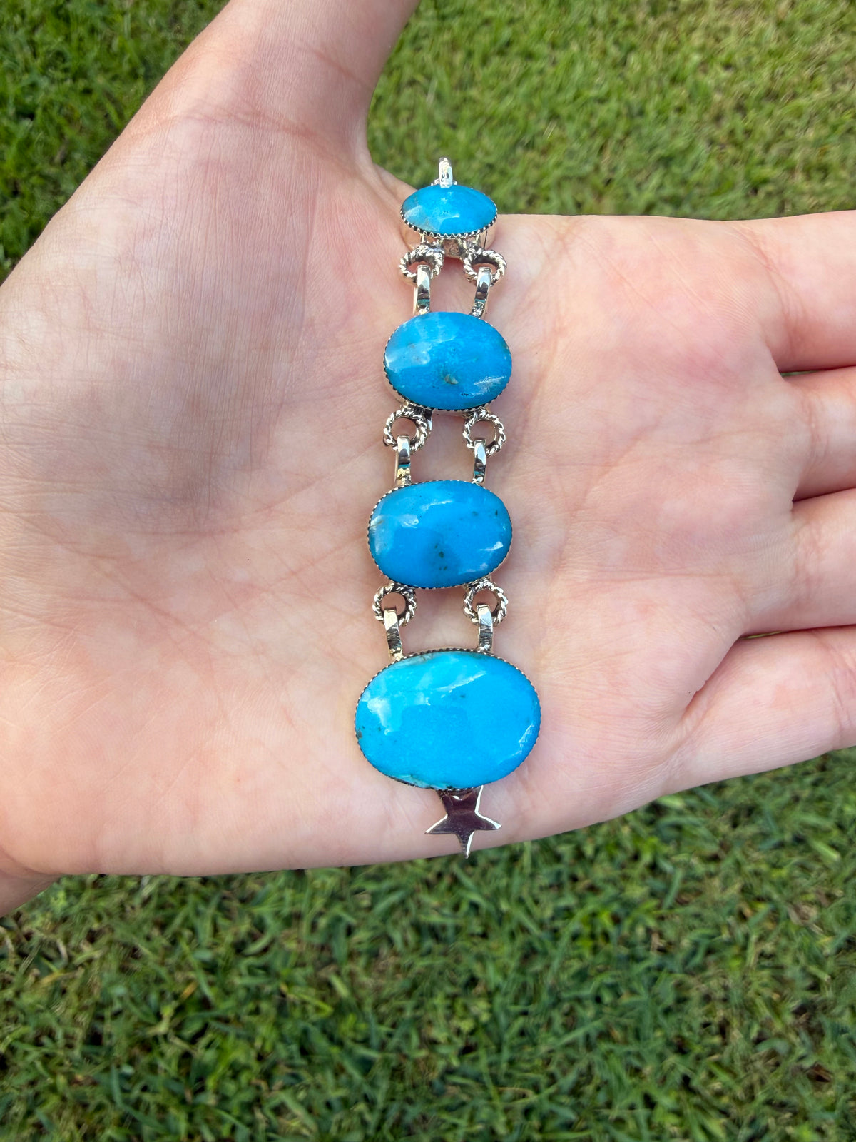 Navajo Turquoise Star Sterling Silver 4 Stone Lariat or Earrings