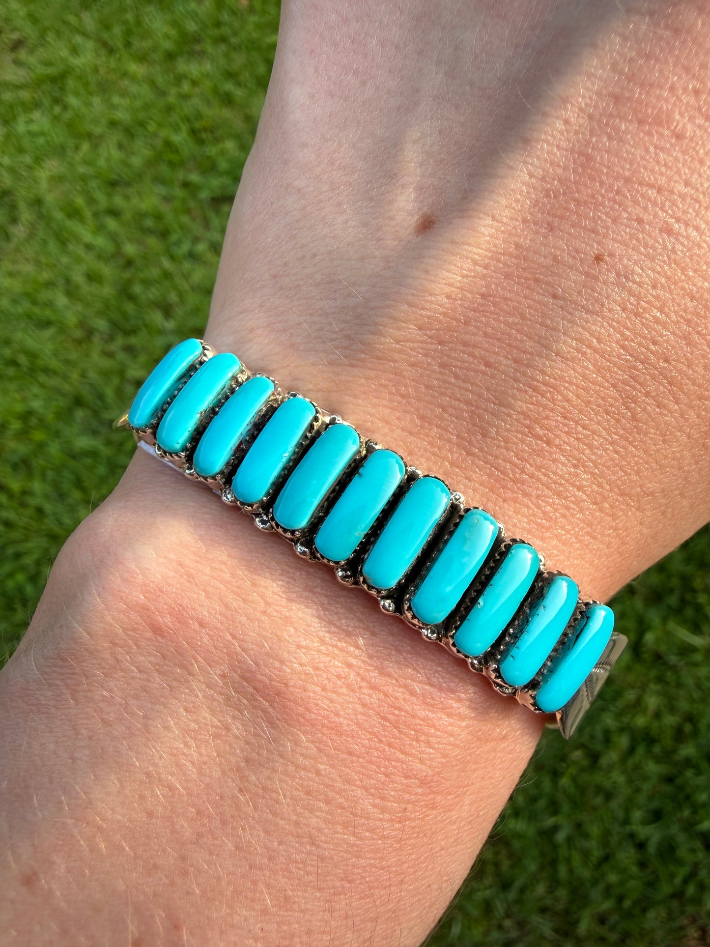 Navajo Turquoise Bar Full Sterling Silver Cuff
