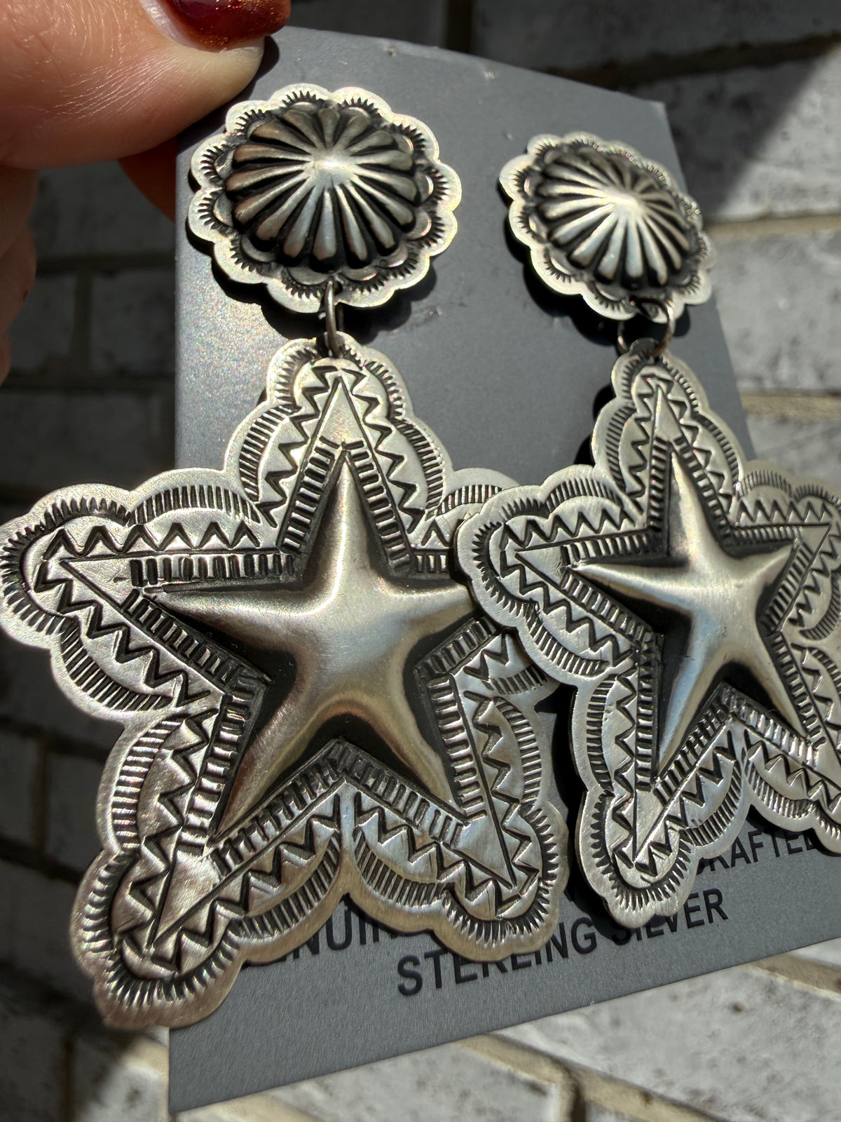 Navajo Star Sterling Silver Concho Statement Earrings by Leander Tahe