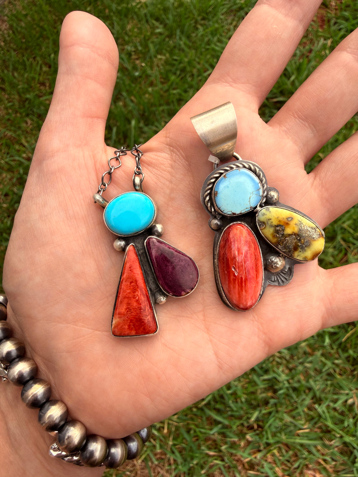 Navajo Multi 3 Stone Mixed Cluster Necklace or Pendant