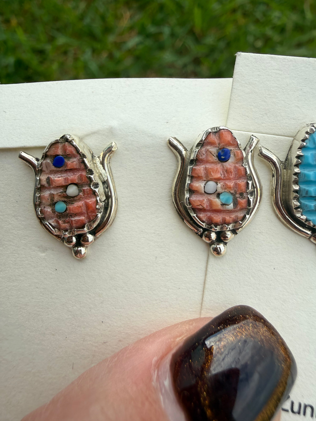 Zuni Corn Turquoise or Spiny Sterling Silver Earrings