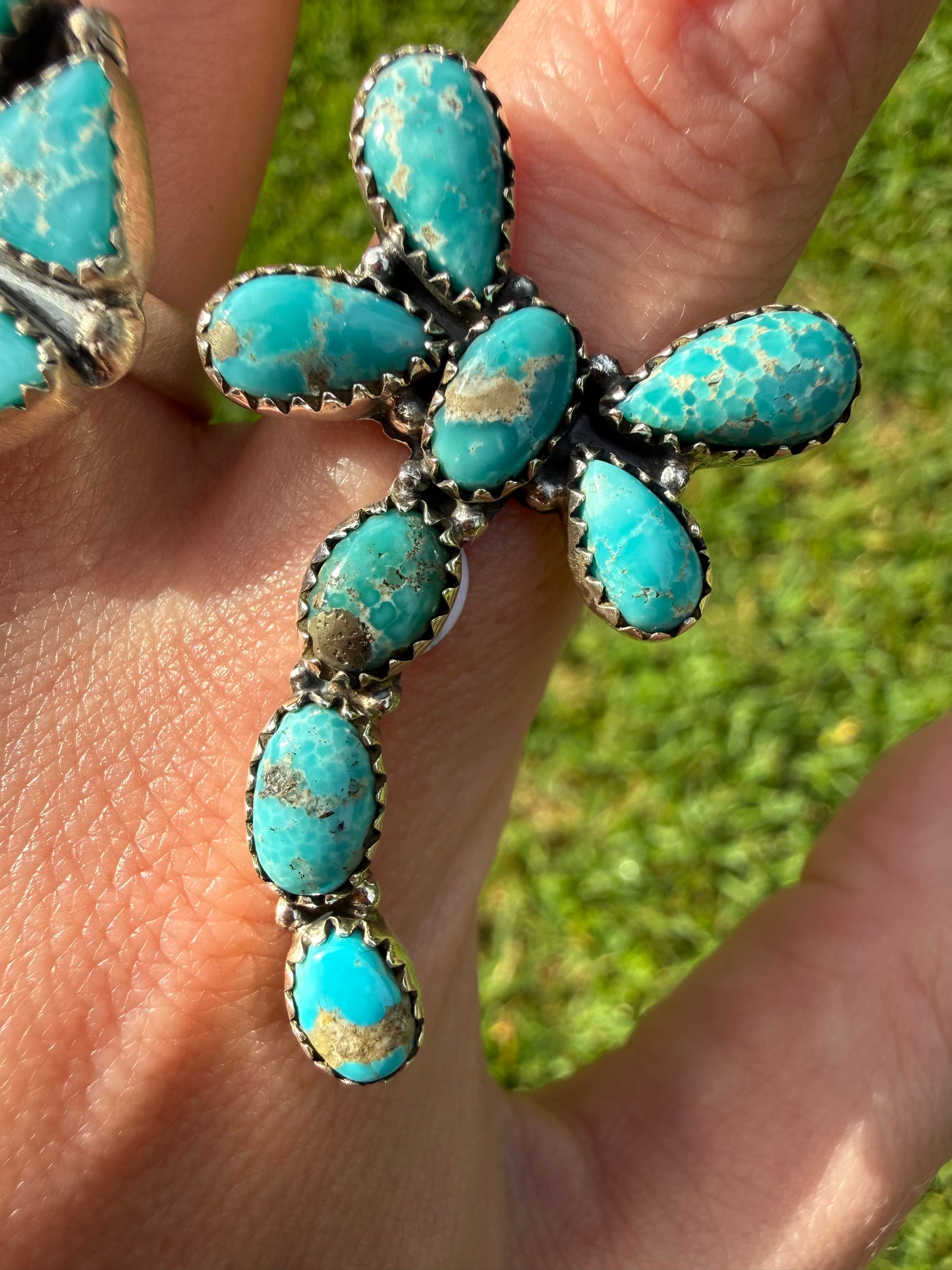 Whitewater Turquoise Cluster Sterling Silver Adjustable Ring