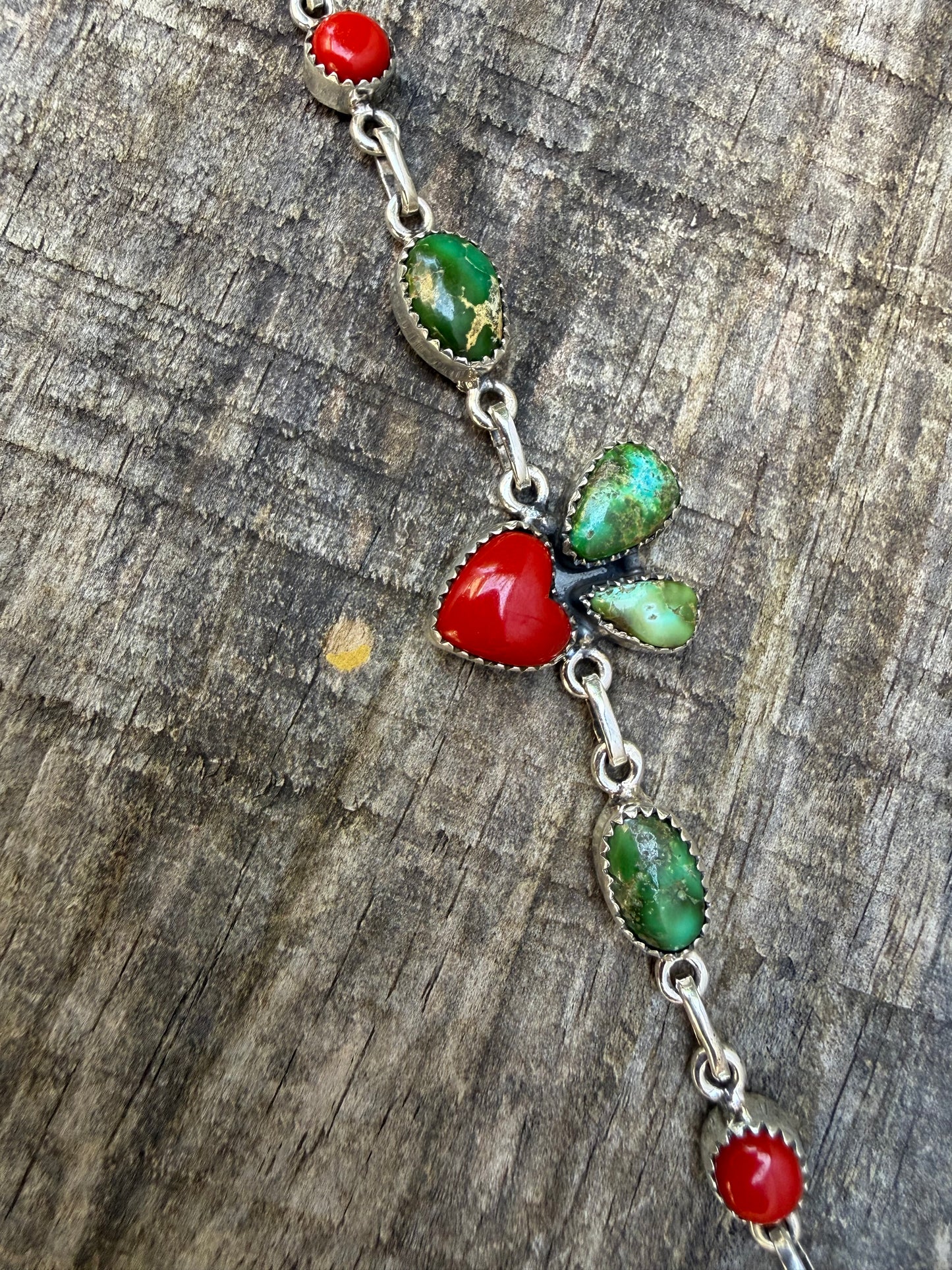 Cherry Red Rosarita and Sonoran Gold Turquoise Sterling Silver Bracelet