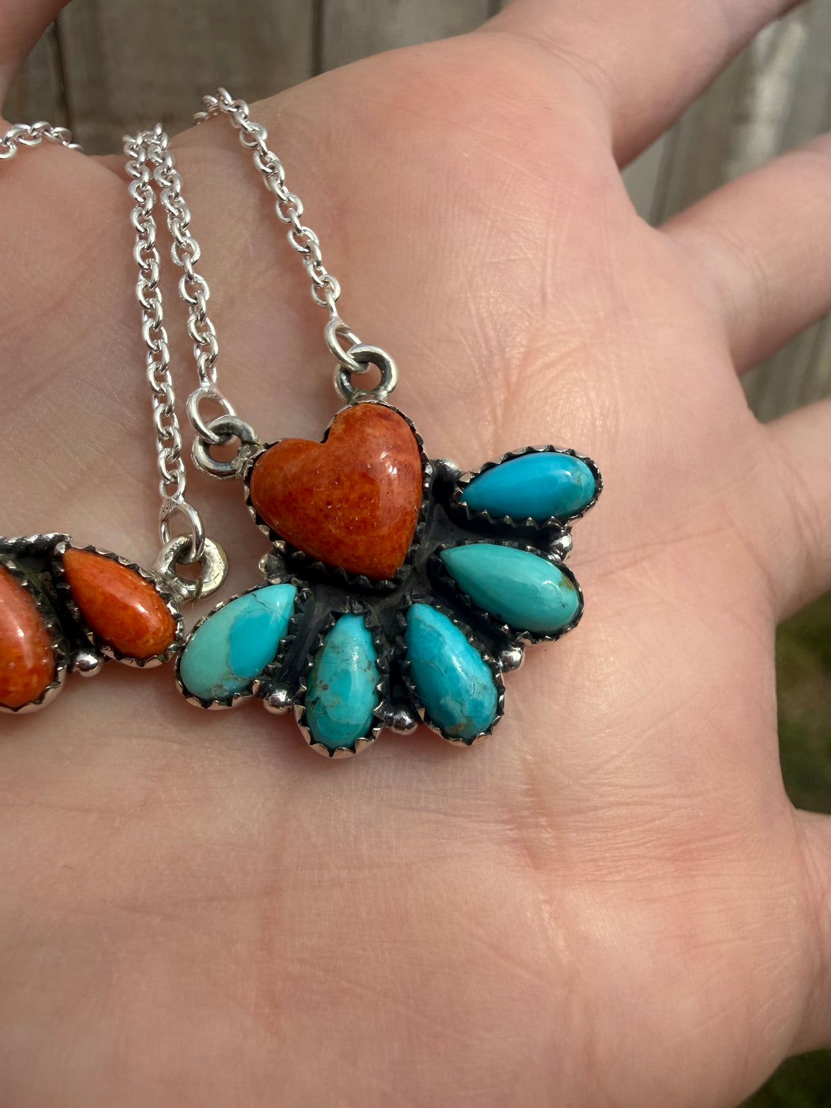 Kingman Turquoise and Orange Mojave Sterling Silver Necklace