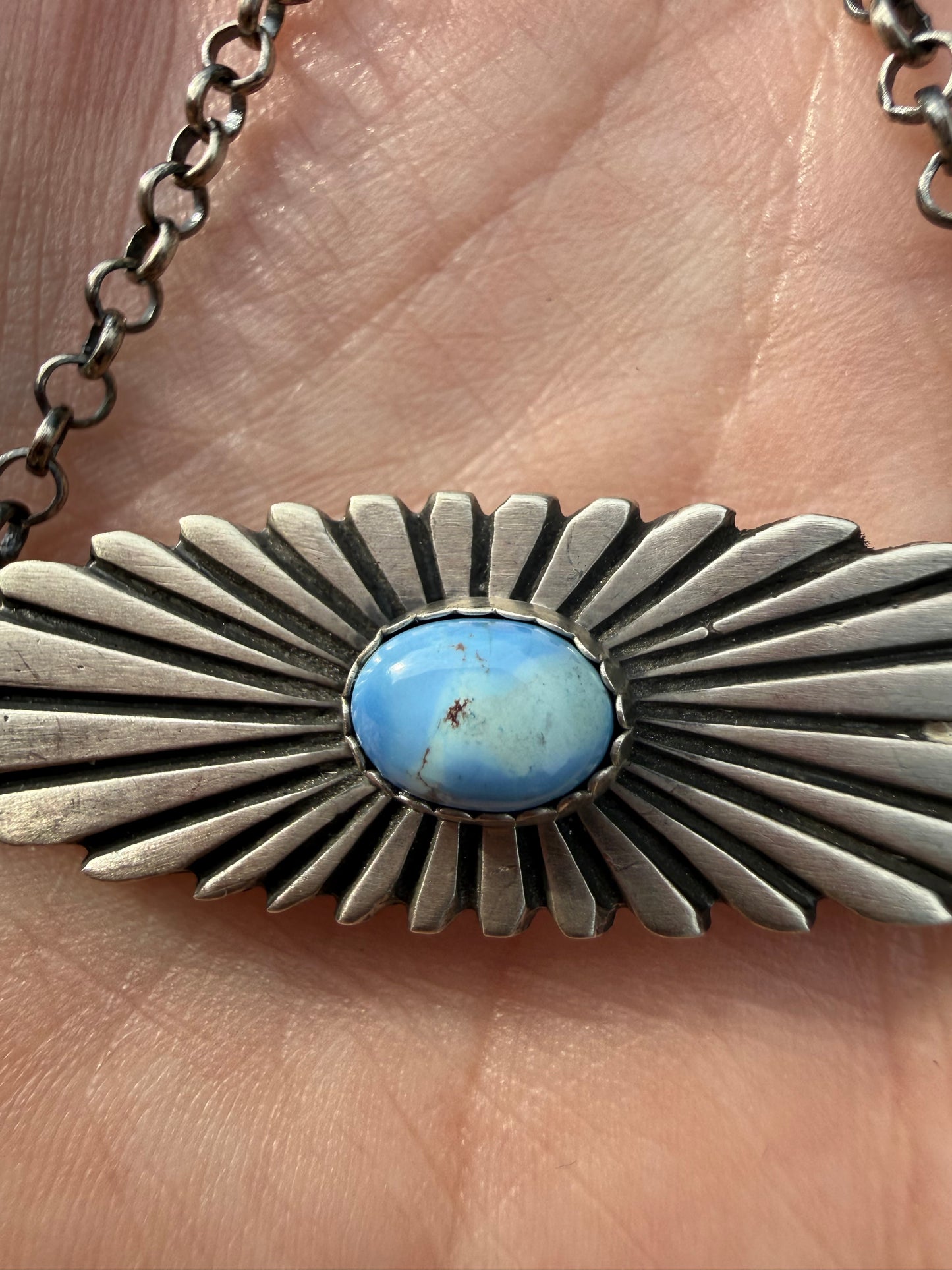 Native Golden Hills Turquoise Sun Beam Bar Style Sterling Silver Necklace by Leroy James