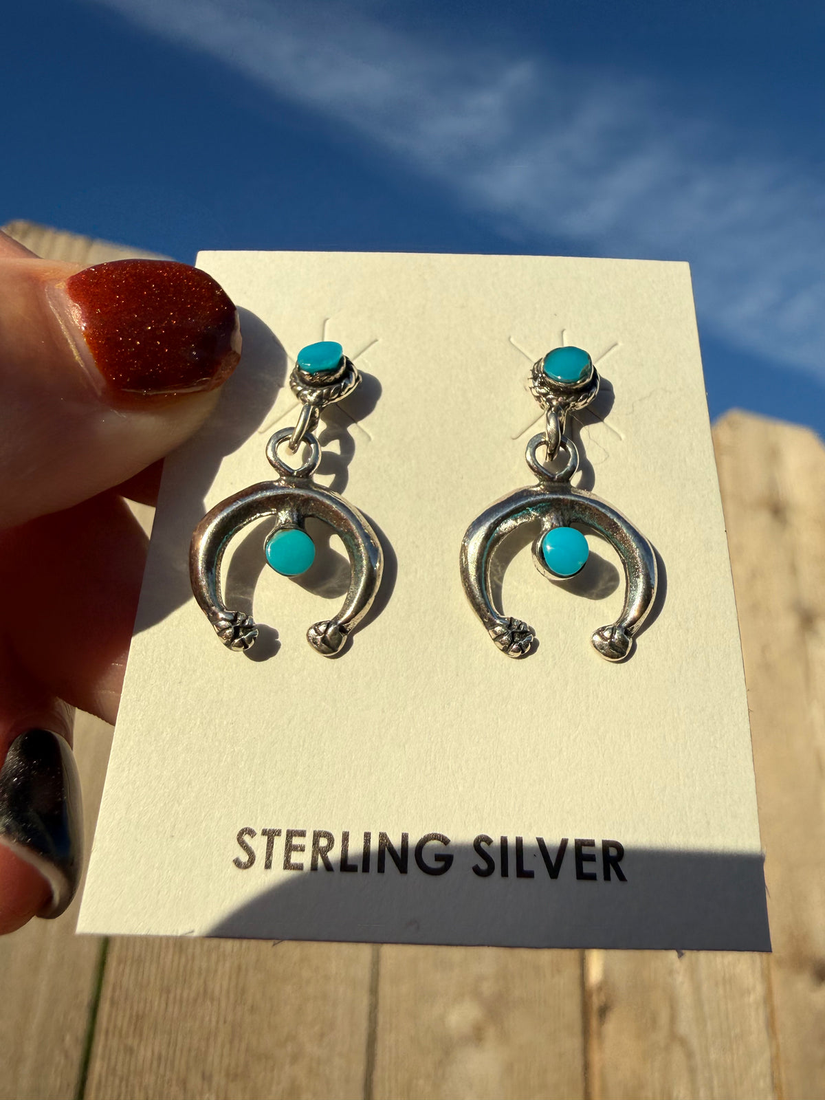 Navajo Turquoise Naja Sterling Silver Earrings
