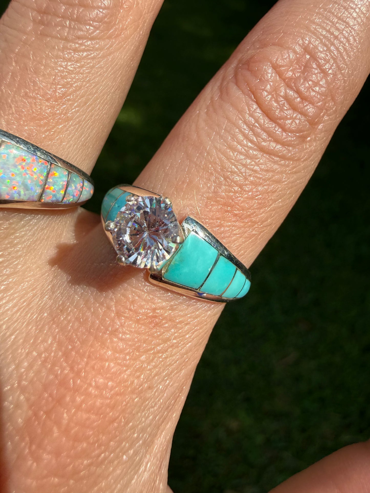 Navajo Crystal And Turquoise or Multi Stone Sterling Silver Ring