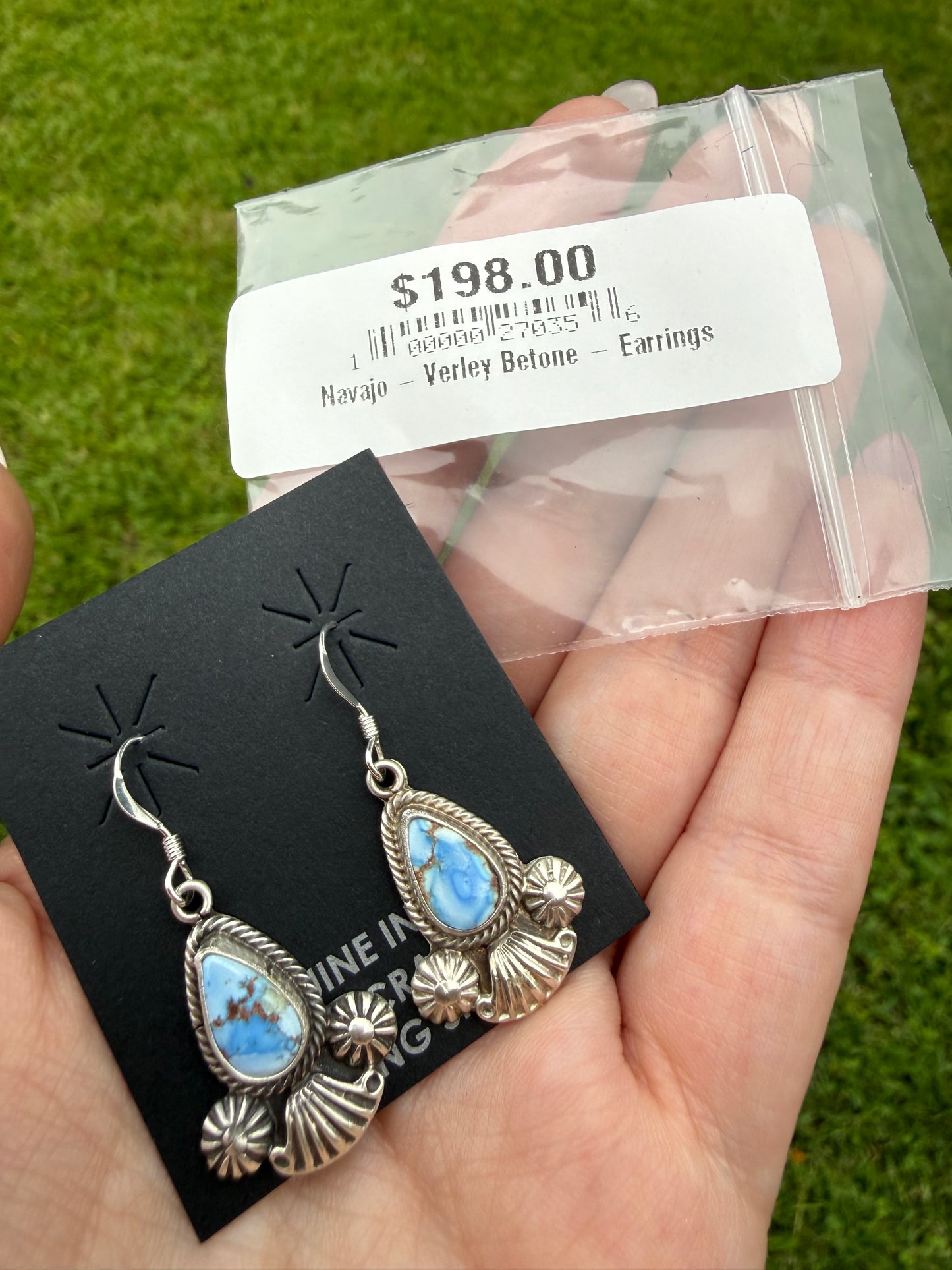 Navajo Golden Hills Turquoise Sterling Silver Dangle Earrings