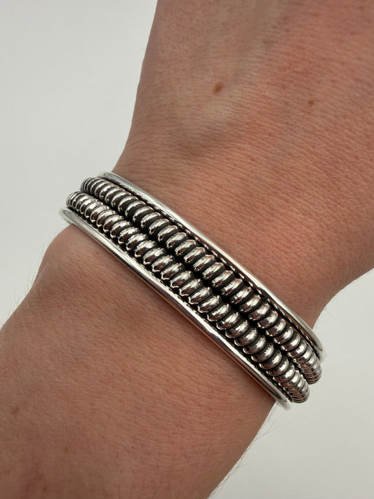 Native All Sterling Silver Cuff Bracelet by Elaine Tahe