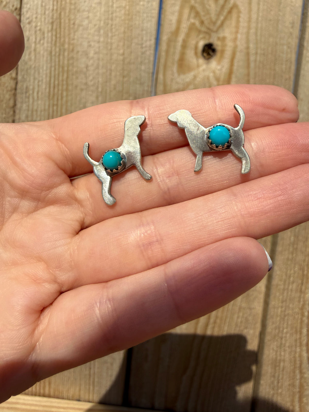 Turquoise Sterling Silver Puppy Dog Stud Earrings