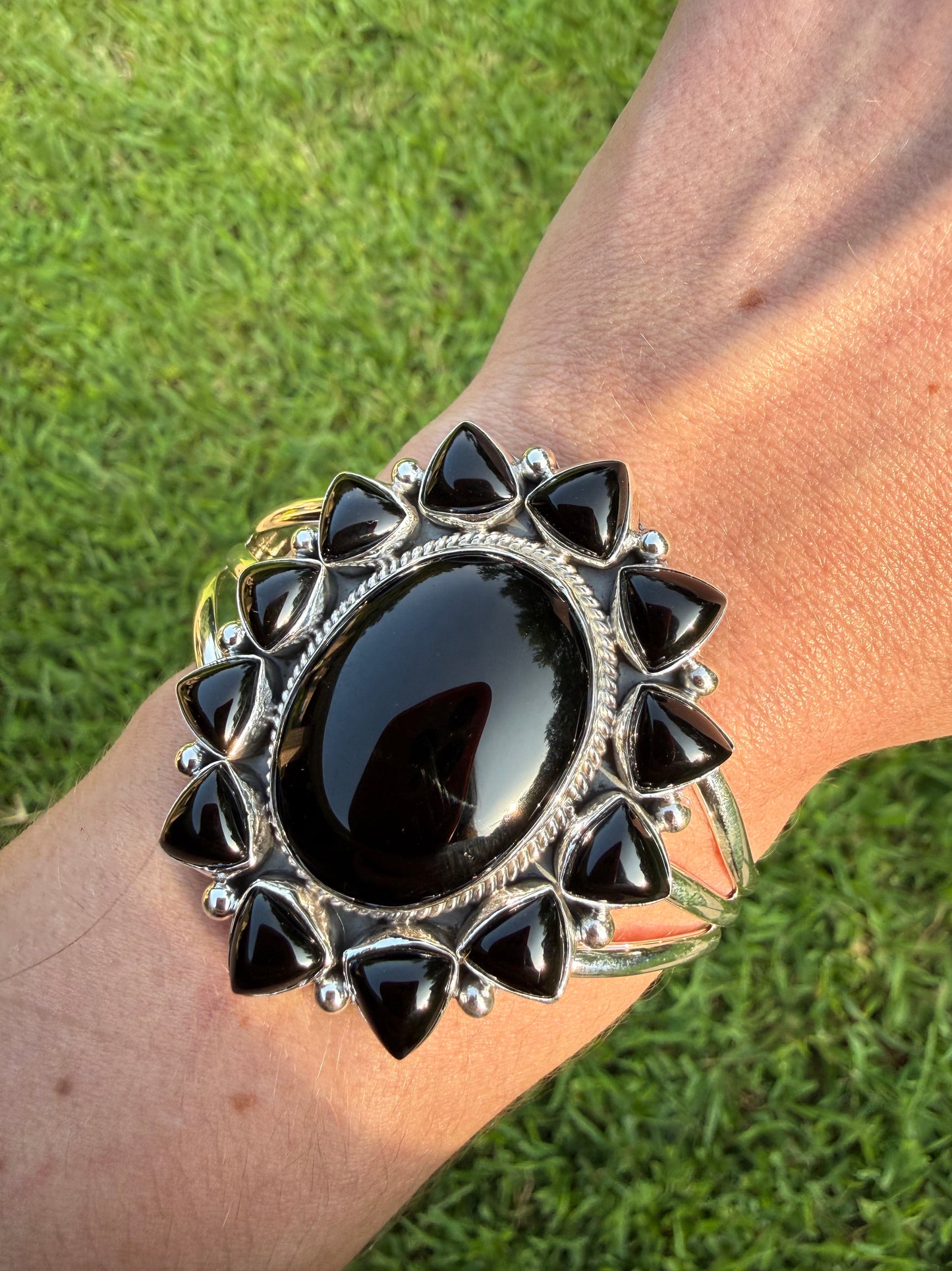 Navajo Black Onyx Statement Cluster Pendant or Cuff Bracelet