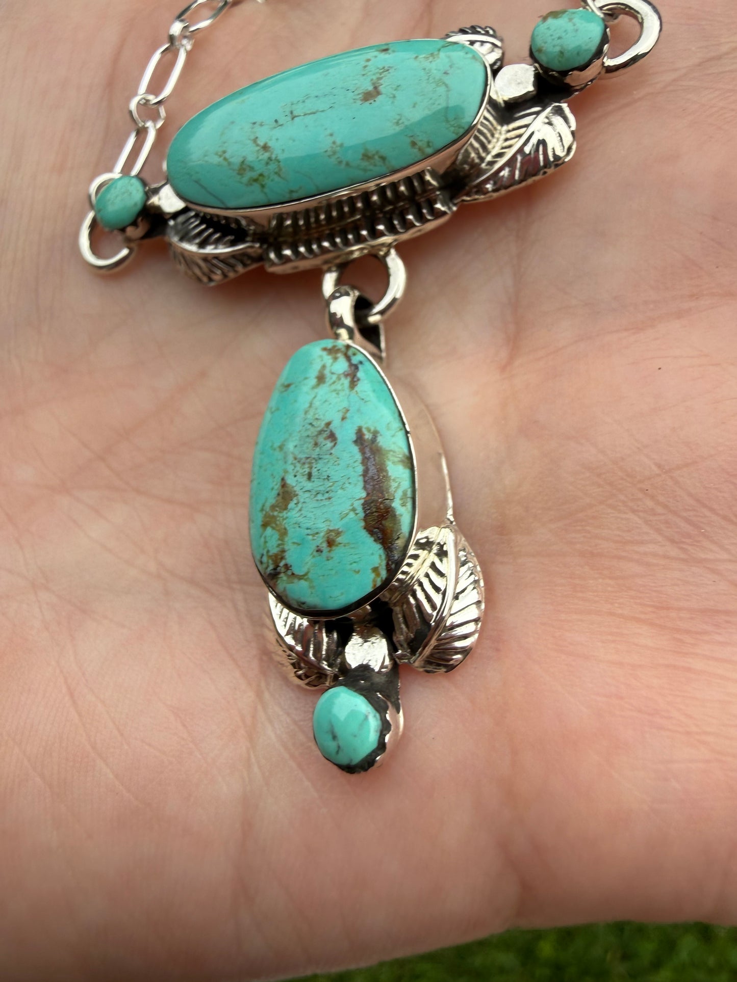 Navajo Turquoise Sterling Silver Lariat Necklace  by Gilbert Smith