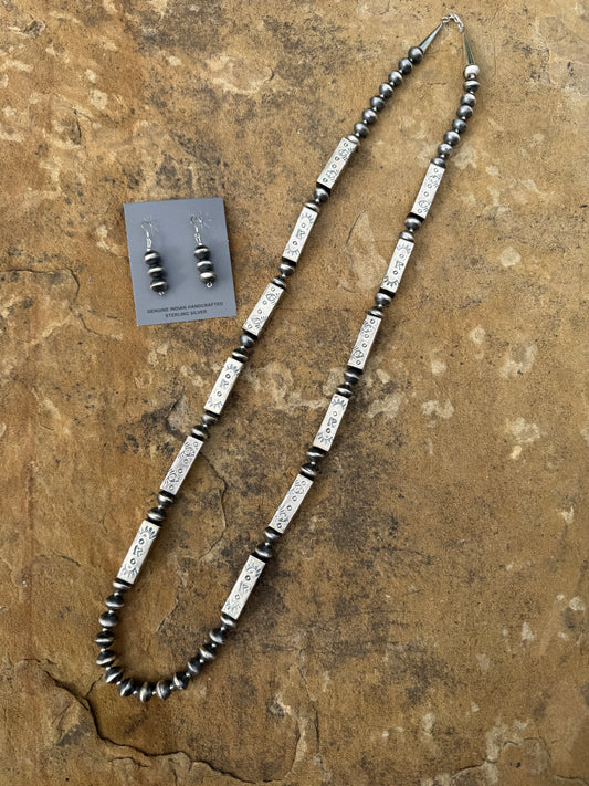 Native Navajo Pearl Sterling Silver 36 Inch Stamped Necklace By Sofia Becenti