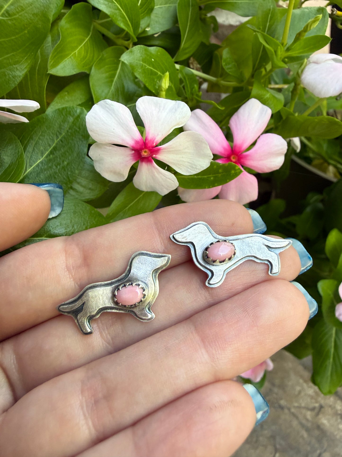 Pink Conch Dachshund Weenie Dog Sterling Silver Earrings