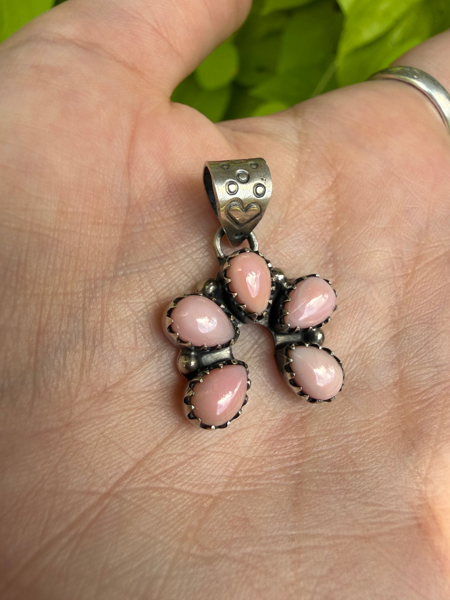 Pink Conch Mini Naja Pendant with Heart Sterling Silver Bail Pendant