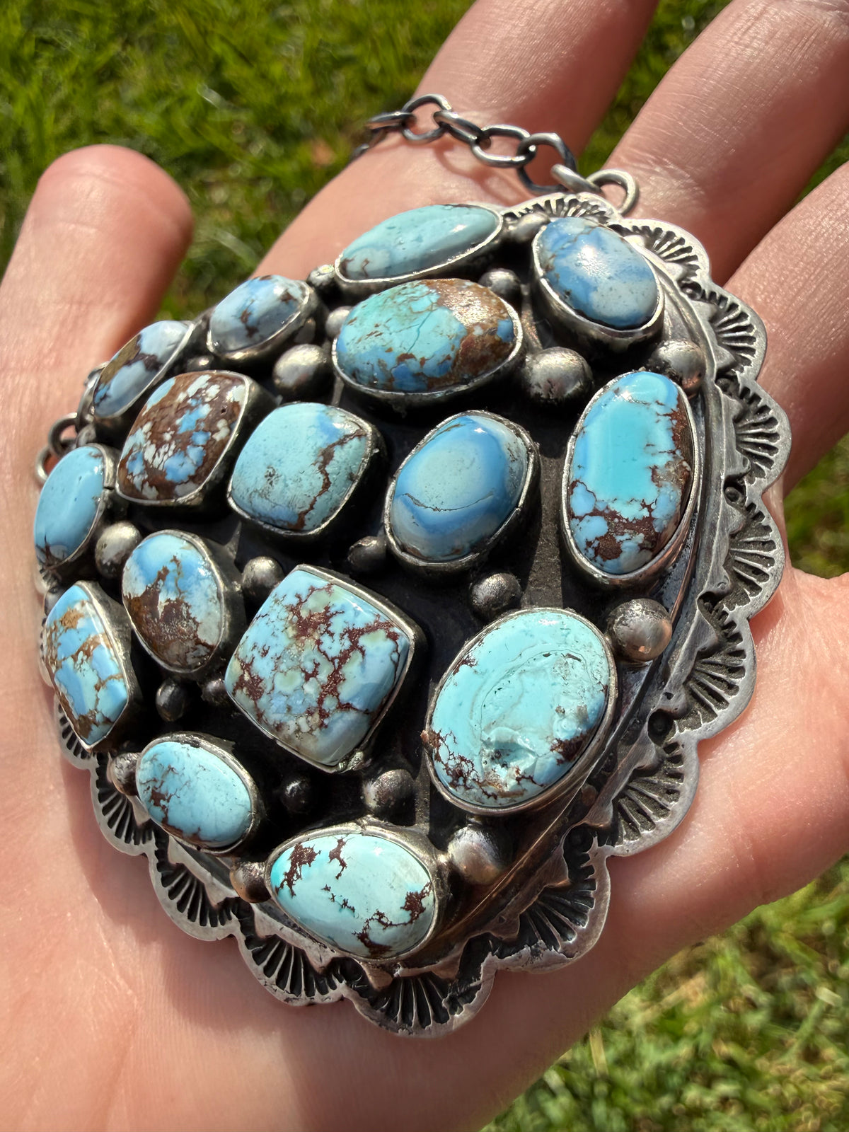 Navajo Golden Hills Heart Statement Sterling Silver Necklace by Charles Johnson