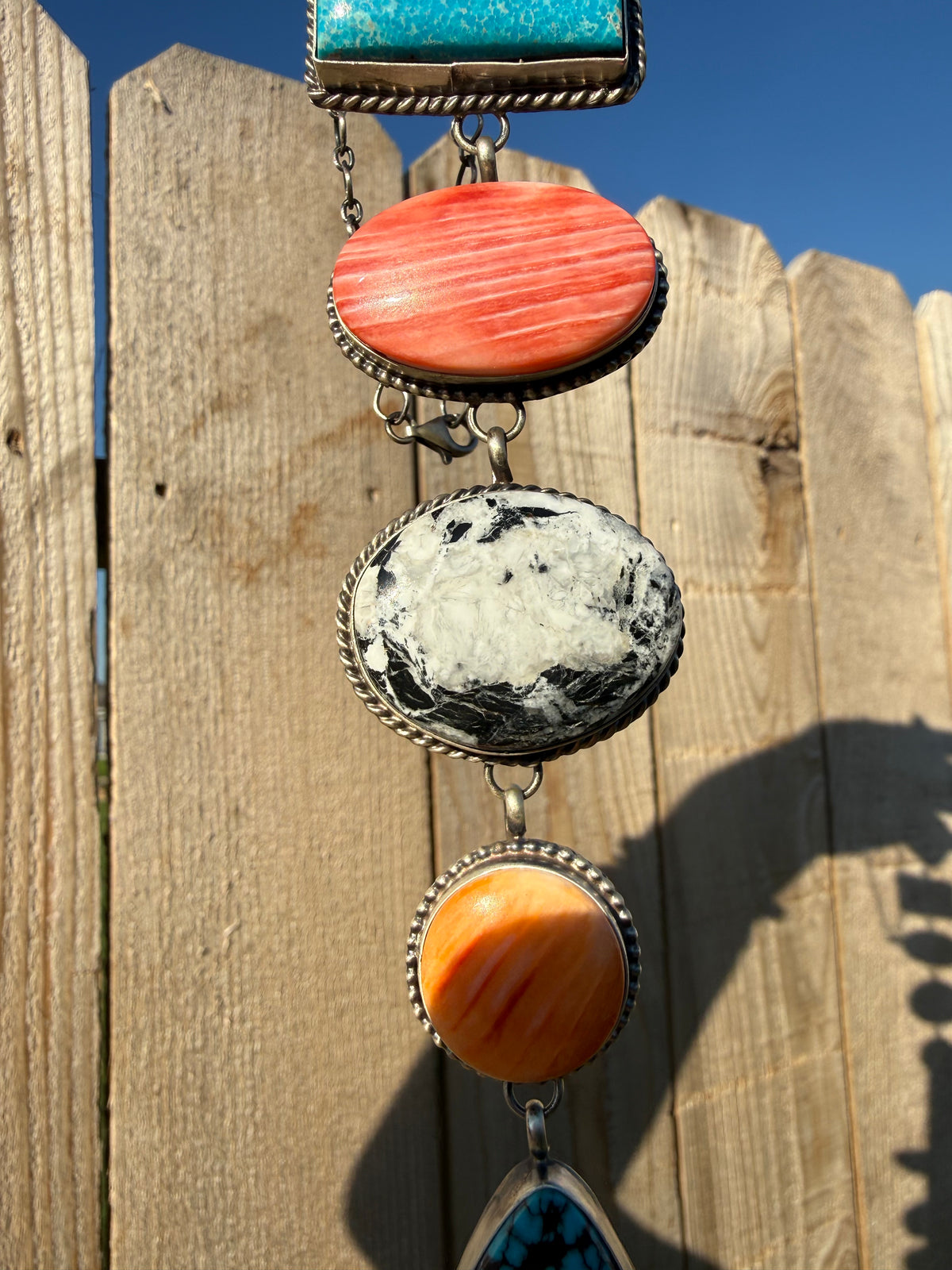 Navajo Big Statement Multi Stone Sterling Silver Lariat Necklace by Vicky Hicks