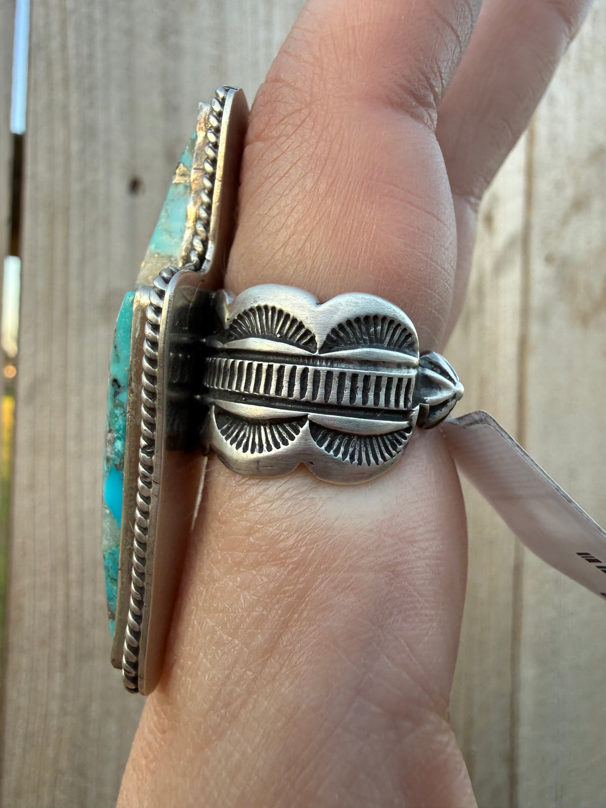 Navajo Turquoise Lightening Bolt Sterling Silver Adjustable Ring