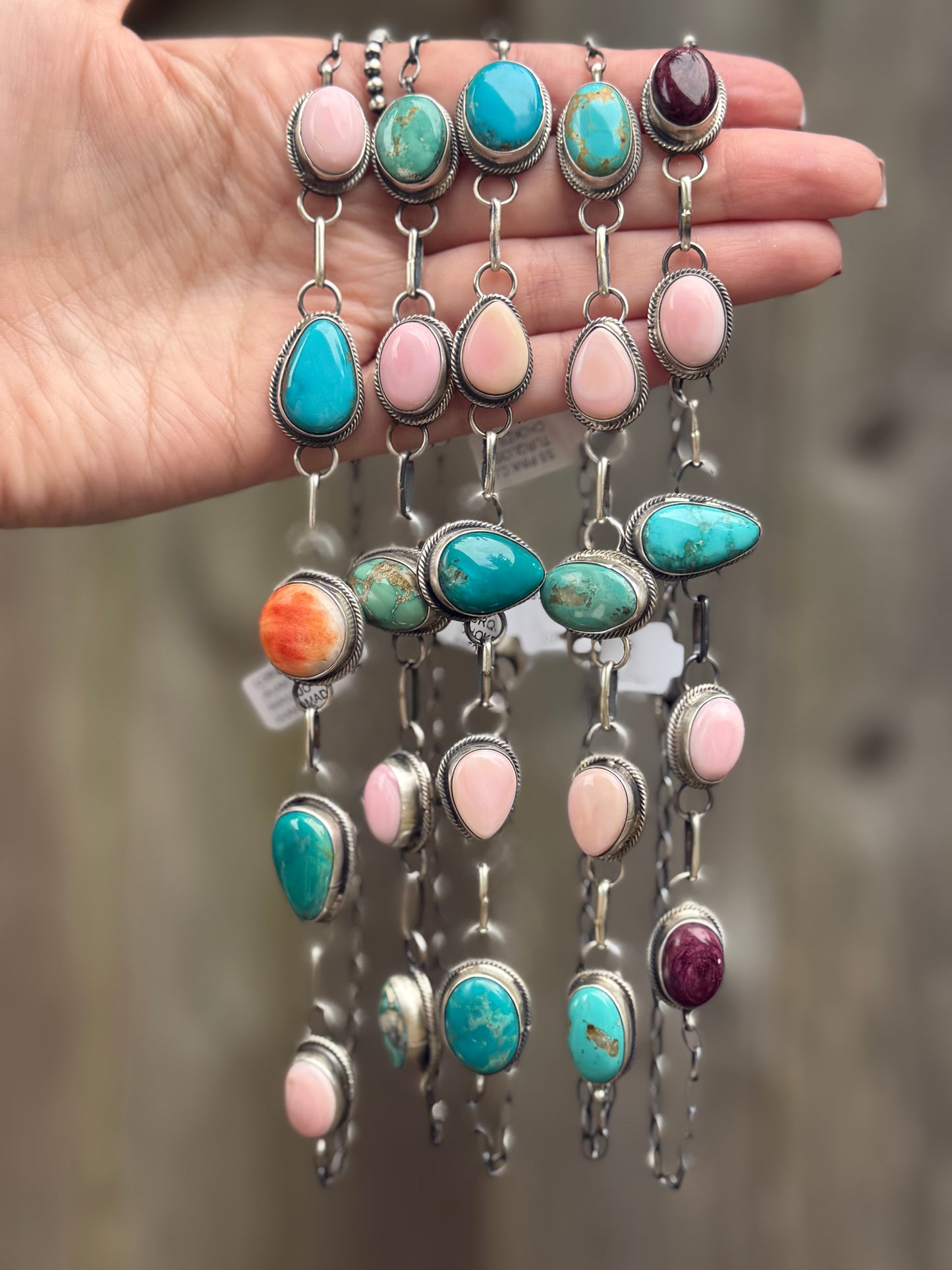 Navajo Pink Conch And Turquoise Multi Colored Sterling Silver Choker