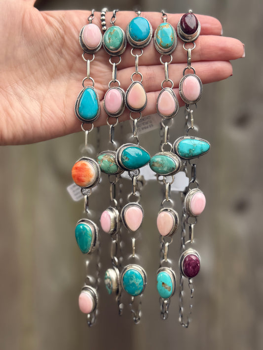 Navajo Pink Conch And Turquoise Multi Colored Sterling Silver Choker