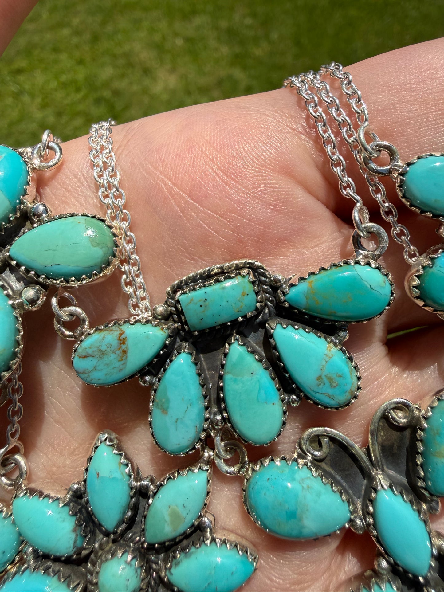 Kingman Turquoise Classic Cluster Sterling Silver Necklace