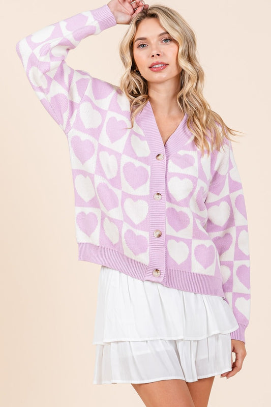 Lover Checkered Heart Button Down Cardigan