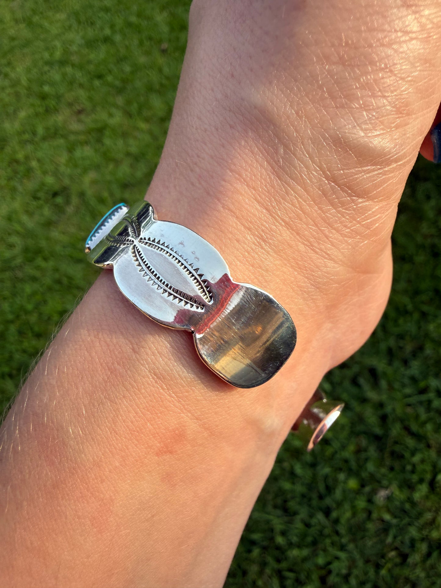 Navajo Turquoise Bar Full Sterling Silver Cuff