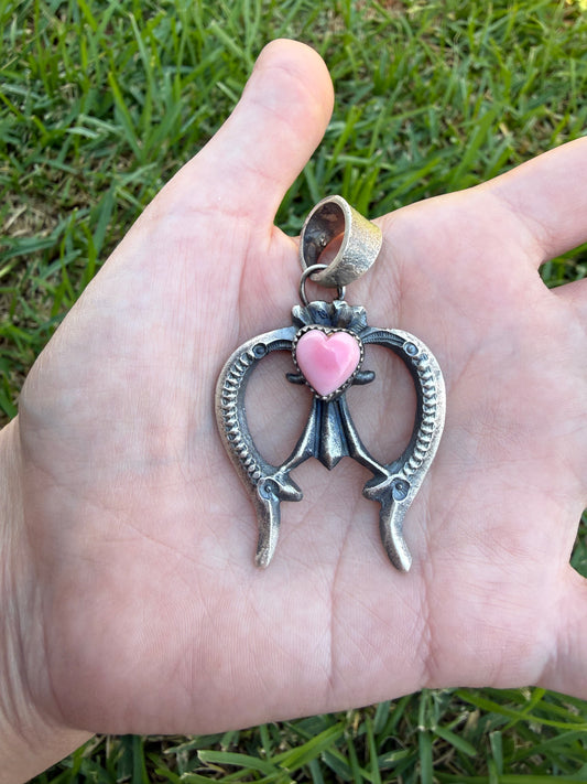 Navajo Pink Conch Heart Naja Sterling Silver Pendant
