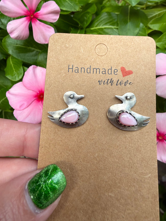 Pink Conch Duck Sterling Silver Earrings