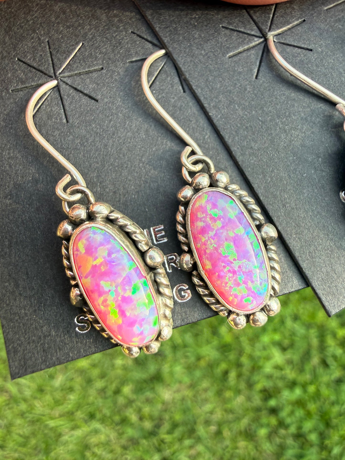 Navajo Balloon Opal Dangle Sterling Silver Earrings