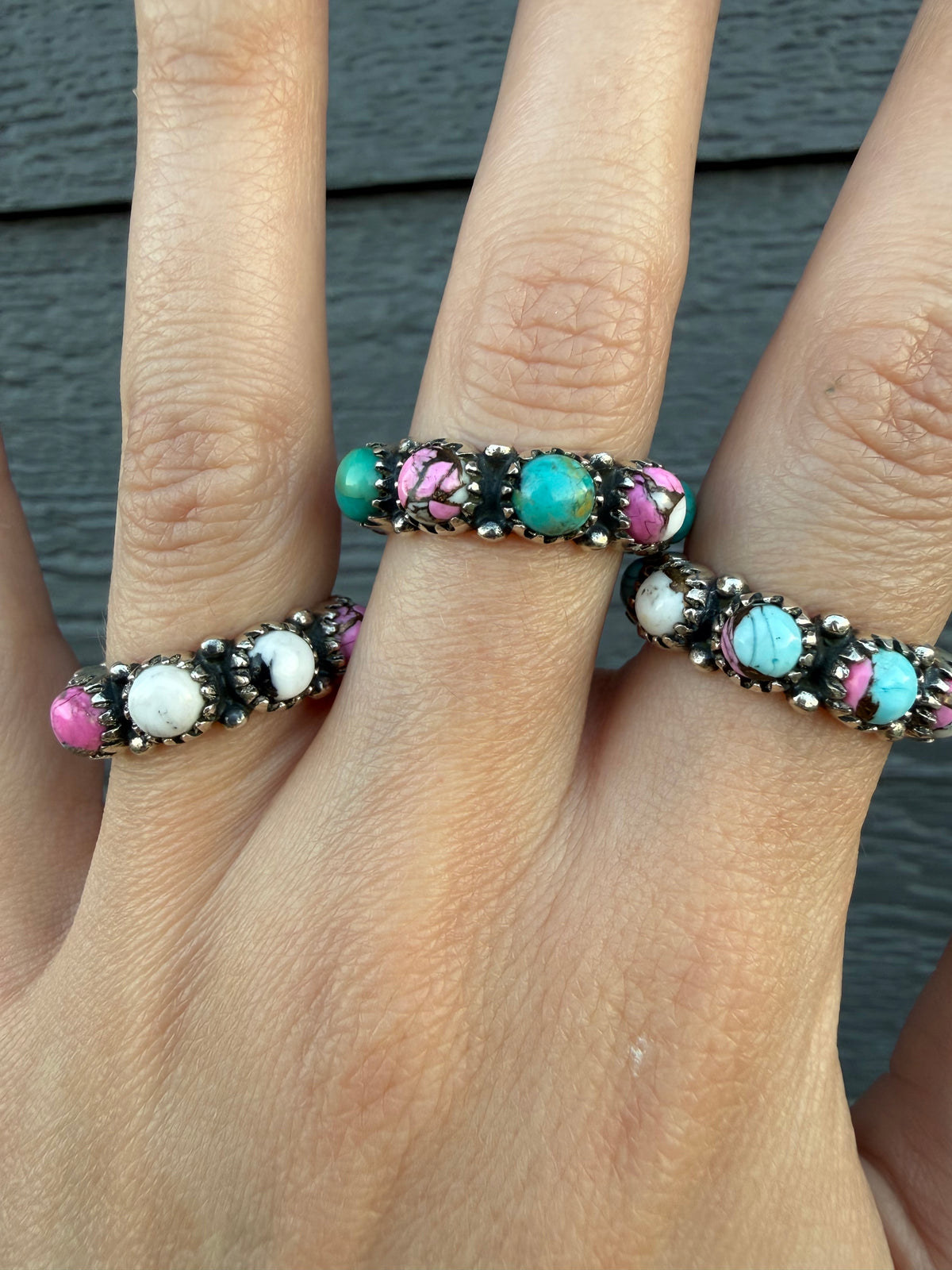 Cotton Candy Turquoise Infinity Sterling Silver Ring - Size 8