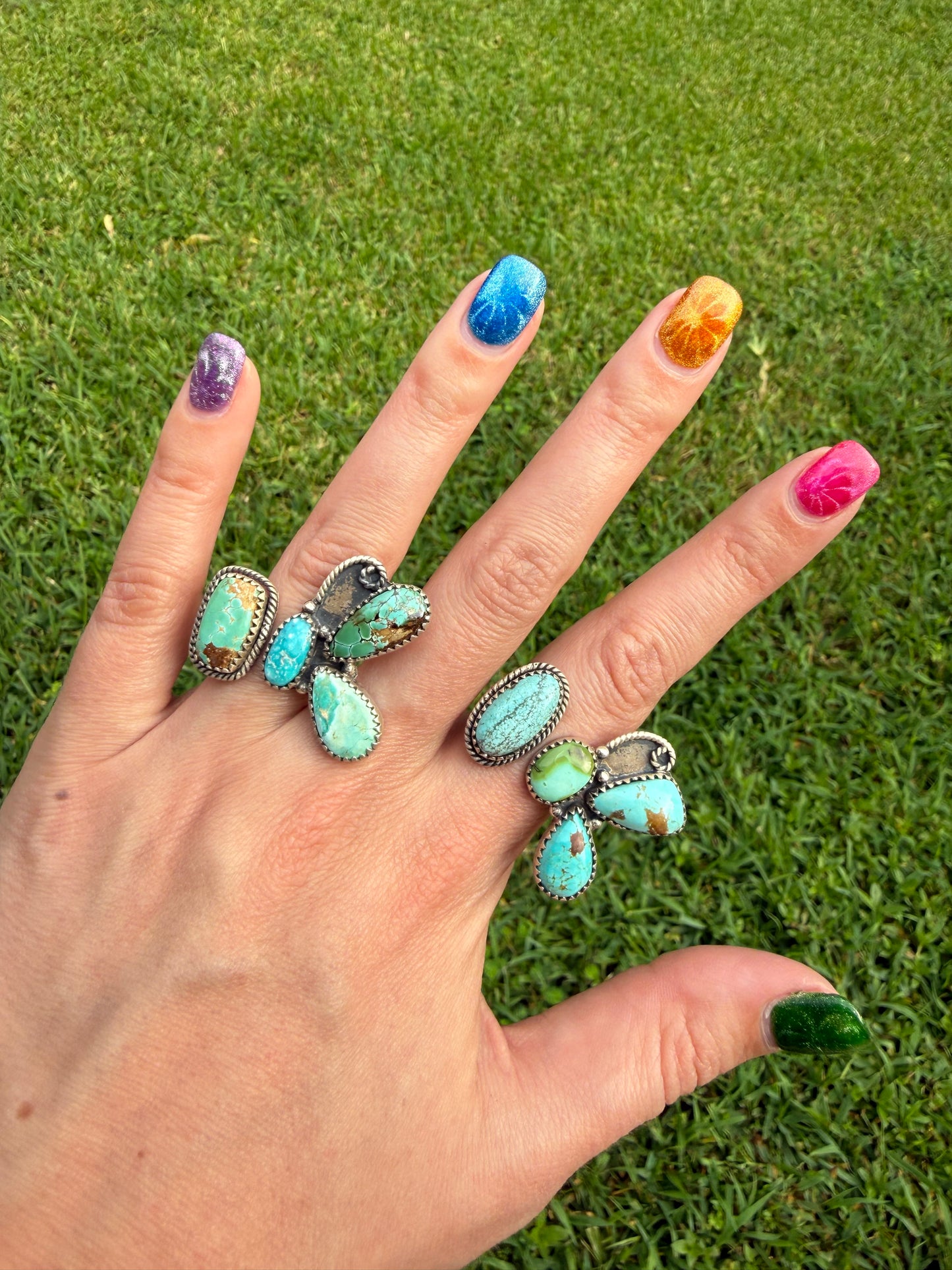 Mixed Turquoise Half Butterfly Sterling Silver Floater Ring